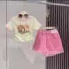 Ensembles de vêtements au détail 2023 bébé filles été adolescente mode dessin animé haut rose gland shorts princesse costumes doux 3-9T