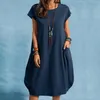 Casual Dresses Ladies Dress 2023 Spring and Summer Fashion Cotton Linne Loose Solid Color Pockets For Women