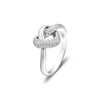 Anneaux de cluster Coeur noué Authentique 925 Sterling-Silver-Jewelry avec Clear CZ