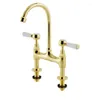 Kitchen Faucets French All Copper Bridge Type Double Hole Open Dish Basin Cold And Rotatable Gold Faucet