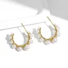 Stud Earrings Fashion Personality Half Circle For Women 2023 Year Gift High Quality Gold Plated Ear With Man-made Pearl