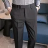 Herrdräkter bhriwrpy 2023 Business casual hylsa byxor arbetar social smal fit elastisk skräddarsydd