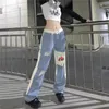 Jean femme avec jambe droite à la mode et taille peu profonde naturelle couleur claire Streetwear Y2k Baggy femmes épissé