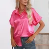 Blusas femininas 2023 verão manga curta camisa de seda feminina moda botão blusa de cetim escritório sólido solto topos blusas camisas casuais elegantes