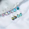 Baumelnde Ohrringe, bunte geometrische Kristall-Wassertropfen für Frauen, Silberfarbe, Rot, Blau, Schmuck, Brautgeschenk, Boucle D'Oreille Femme