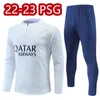 2223 PsGg Survetement Chandal Soccer Sets Mbappe Survêtements Costume d'entraînement Maillot Veste en jersey à manches longues Kit 2023 Messis Top Qualité Hommes Enfants Jogging