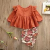 Kleidung Sets 2 stücke Geboren Baby Mädchen Kleidung Rüschen Langarm T-shirt Top Blumen Druck Hosen Leggings Outfits