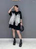 Kvinnors T-skjortor Superaen Summer 2023 Korean Temperament Casual Wing Printing Long T-Shirt Dress for Women