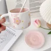 Cups Saucers Korean Ceramic Cup And Saucer Girl Heart Cherry Blossom Handmade Romantic Afternoon Tea Coffee Set Couple Gift