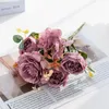 Decorative Flowers 1PC 30CM Red Silk Peony Hydrangea Artificial Rose Wedding Home Indoor DIY Decor Bouquet Accessories Craft Fake