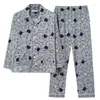 メンズスリープウェア2023夏の半袖ロングパンツコットンプリントパジャマセット韓国韓国のルーズパジャマ男性ホームウェア