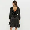 Повседневные платья, облегающее бандажное платье с асимметричными оборками, женское корсет с длинным рукавом, элегантное черное миди, винтажное женское платье