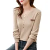 Женские свитера, мягкая вощеная трикотажная нижняя рубашка, женская осенне-зимняя рубашка с v-образным вырезом, пуговицы с v-образным вырезом и топы свитеров в западном стиле.