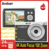 Videocamere Andoer Videocamera digitale 4K Videocamera 50MP Schermo IPS da 2,88 pollici Messa a fuoco automatica Zoom 16X Flash incorporato con borsa per il trasporto Cinghia da polso 230922