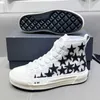 2023 New Autumn Winter High Top Casual Shoes Mens Fashion Designer Sports Shoes Womens Stars Embroidered Leather Canvas Upper Elevated Sole Couple sneakers