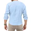 T-shirts pour hommes T-shirt européen et américain printemps / été décontracté coton tropical lin col en V profond couleur unie grande chemise à manches longues