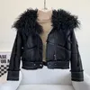 Veste en fourrure pour femme, manteau court épais et chaud, à la mode, noir et marron, en agneau, parka d'hiver, 2023
