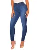 Kvinnors jeans blå tät höjd midja penna byxor sträcker sig feminina