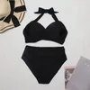 Traje de baño para mujer, novedad de verano 2023, traje de baño femenino de cintura alta, conjunto de bikini Sexy de dos piezas con estampado de lunares, traje de baño