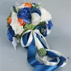 Kwiaty dekoracyjne ślub sztuczne niebieskie pomarańczowe ozdoby z bukietem Bukietu ręczne na imprezę ślubną
