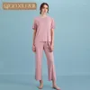 Ropa de dormir para mujer 2023 Verano Casual Lossen Conjuntos de pijamas Damas Traje de fibra de bambú Mujeres Camiseta de manga corta Pantalones Ropa para el hogar M-XXL