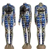 Two Piece Pants Tracksuits Women Casual Print Pick Zipper Jacket and Byxor sätter gratis fartyg