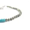 Link Bracelets Natural Stone 4mm Faced Pyrite Round Beads Bracelet With Blue Resizable Gift For Men And Women