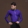 Stage Wear High Quality Man Ballroom Dance Tops Long Sleeve Mens Latin Shirts Lapel/Collar Practice/Performance