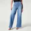 Damen-Jeans, hohe Qualität, mittelhohe Taille, weites Bein, elastische Taille, Retro-Waschung, für Damen