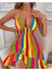 Robes décontractées 2023 été pour les femmes multicolore imprimé abstrait froncé volants robe licou robes de femme mini robe