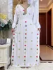 Ethnic Clothing African Summer Long Sleeve Dresses Collect Waist Embroidery Floral Maxi Islam Women Cotton Abaya With Big Scarf