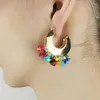 Boucles d'oreilles pendantes bohème couleur pierre gland pour femmes métal demi-cercle cerceau oreille goutte déclaration bijoux de mode accessoires ethniques