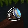 Cluster Rings Vintage 925 Thai Silver Ring Colorful Moonstone For Women Gift Jeweller Grossiststorlek 6-10