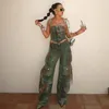 Women's Two Piece Pants Tie Dye Printed Denim Women 2 Set Spaghetti Straps Crop Top Wide Leg Cargo Jeans Matching 2023 Autumn Y2K Streetwear