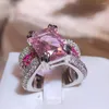 Cluster Rings 925 Silver High-definition Pink Diamond Ring Female Personality Opening Four-claw Gemstone Party Birthday Gift