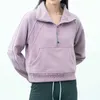 Tenues de yoga LU-99 Femmes Fitness Sweats à capuche Runing Veste Dames Sport Demi-Zip Sweat-shirt épais Lâche Manteau de style court avec trou de pouce en polaire Sportwearhhh