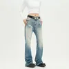 Damen-Jeans, Baggy-Jeans, hohe Taille, zerrissen, für Damen, blau, gerade, weites Bein, Hose, Streetwear, Boyfriend-Flare-Hose