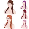 Ethnic Clothing Rhinestone Muslim Pre-Tied Turban Cap Long Tail Hijabs For Woman Wrap Beanies Bonnet Hat Inner Hijab Caps Stretch Turbante