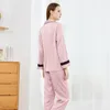 Women's Sleepwear Lace Patchwork 2PCS Pajamas Suit 2023 WOMEN Homewear Satin Intimate Lingerie Floral Pink Nightwear Set Pyjamas