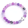 Charme Pulseiras 10 pcs 8mm Roxo Azul Colorido Resistido Ágata Hematita Beads Cruz Pulseira Para Mulheres Homens Yoga Jóias