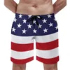 Men's Shorts USA Flag Flag Drukuj Summer American Stars Stripes Sports Fitness Beach Short Pants Szybkie suche zabawne pnie pływackie plus size