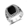 Anneaux de cluster Haute Qualité Antique Argent Plaqué Hommes Bague De Noël Noir Carré Émail Fine Bijoux 8-10