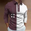 Polos pour hommes Printemps Automne Quatre carrés Plaid Polo à manches longues pour hommes Casual Business Bouton Tops Mode Polos Homme Vêtements 230901