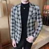 Mäns kostymer 2023 NWE varumärkekläder Högkvalitativ smal passande Plaid Business Blazers/Manlig fritid Fashion Cotton Linen Suit Jackor S-4XL