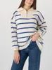 Kobiety swetry jesienne golf z kołnierzem z zamkiem w paski w paski Korean Korean Loose Classic Pullover Women Knitwear