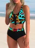 Women Swimwear 2023 Summer New Triangle Bikinis Set Female High Waist Lace Up Sexy Print Two Piece Swimwear Bathing Suit