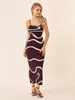 Casual Dresses WSevypo Abstract Wavy Print Spaghetti Strap Knit Long Dress Women's Summer Cami Elegant Fashion Backless Slip Wrap