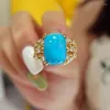 Cluster Rings 2023 Elegant Oval Blue Stone Utsökta Fashion Gold Color Inlaid White Zircon Stones Party Ring Trendy Jewelry