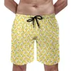 Shorts masculinos frescos amarelo limão placa verão frutas cítricas impressão engraçado praia correndo surf design confortável troncos de natação
