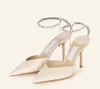 Saeda Sandals Wedding Dress Pump Woman Luxury Brand Shoes with Crystal Chain Stileetto Heels White Golden Wedding Lade Elegant Gladiator Sandalias